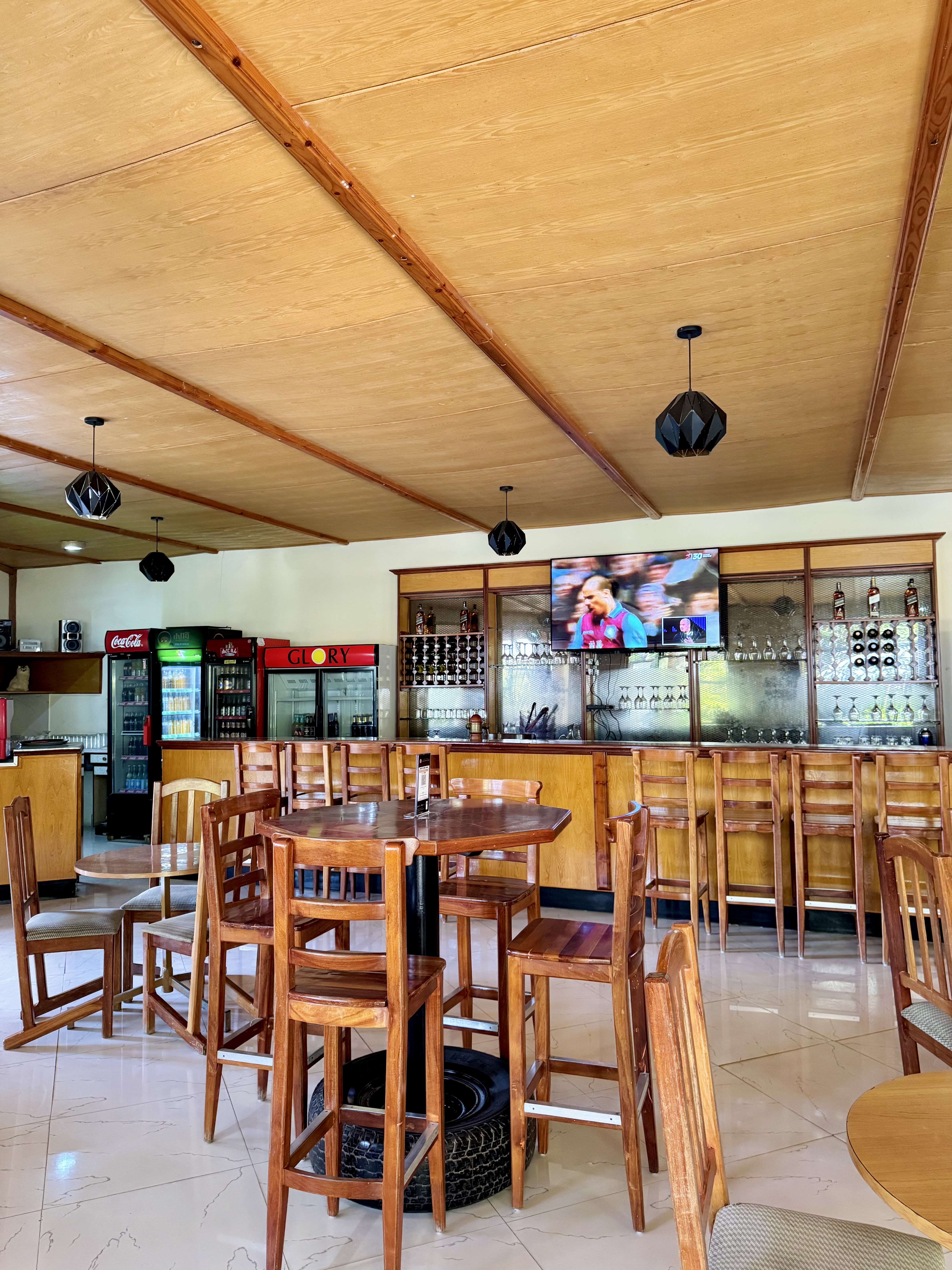 Outdoor dining area with garden views